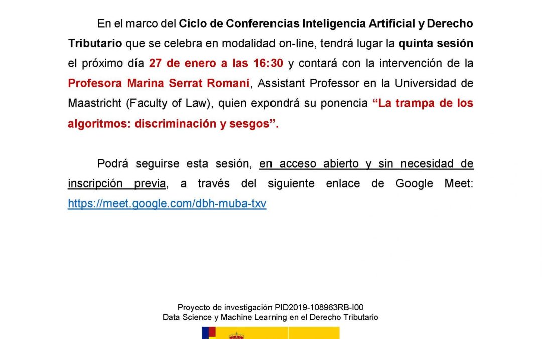 Quinta sesión Ciclo conferencias «Inteligencia Artificial y Derecho Tributario»