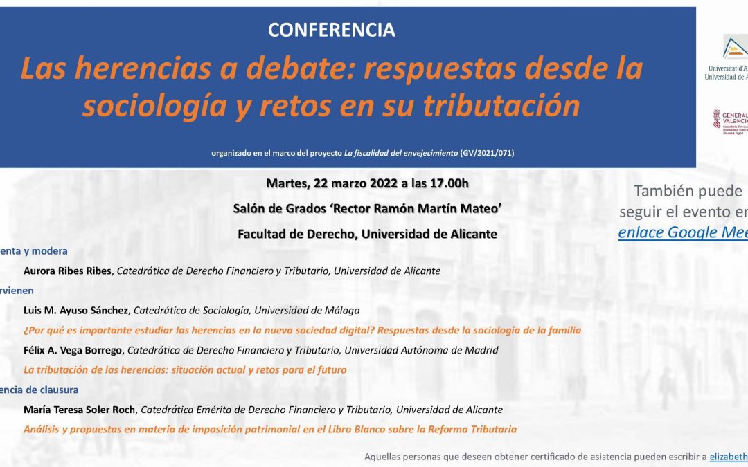 Conferencia «Las herencias a debate: respuestas desde la sociología y retos en su tributación»