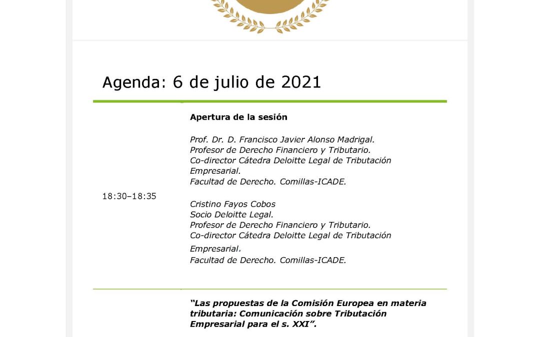 Webinar “Las propuestas de la Comisión Europea en materia tributaria: Comunicación sobre Tributación Empresarial para el s. XXI”